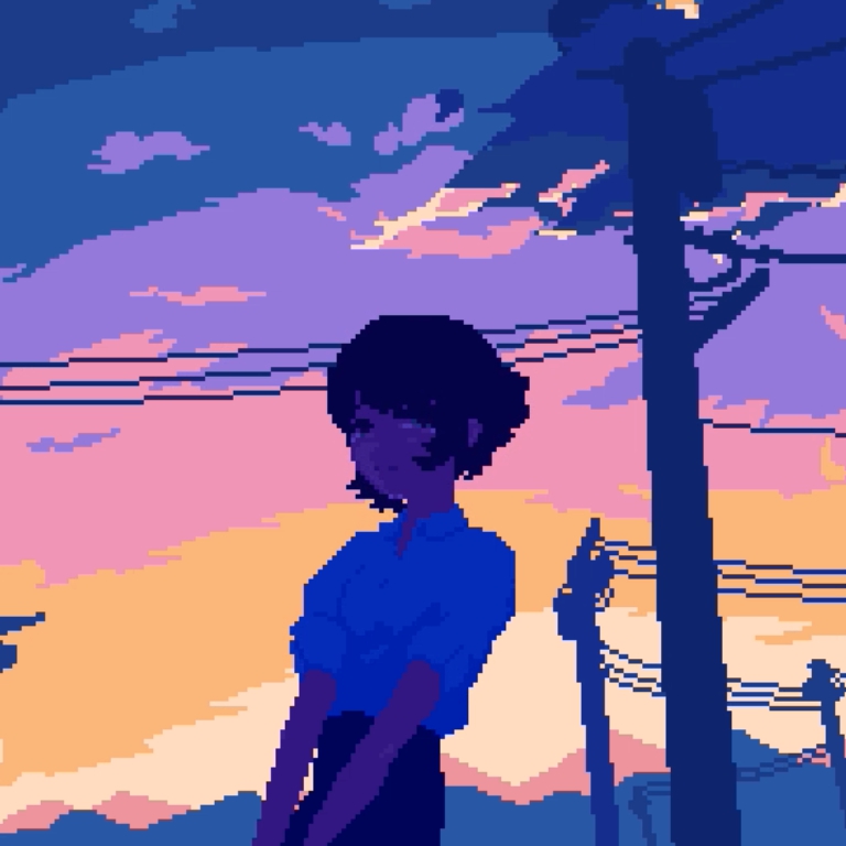 Girls and sunsets (Pixel arts by Ozumikan)